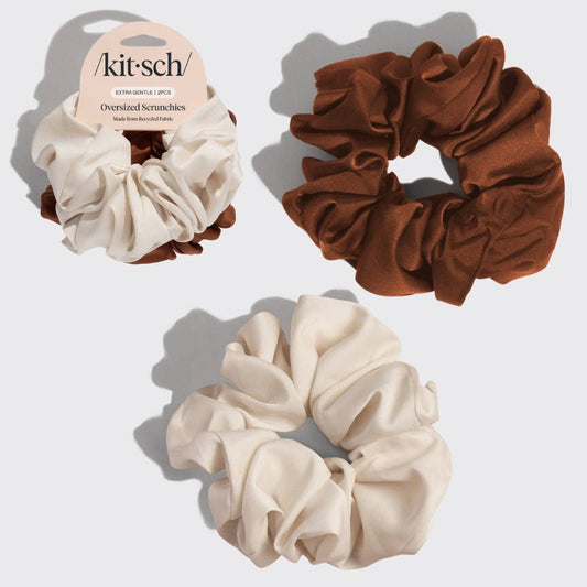 Kitsch Cream & Camel Oversized Scrunchies - Bare Face Beauty