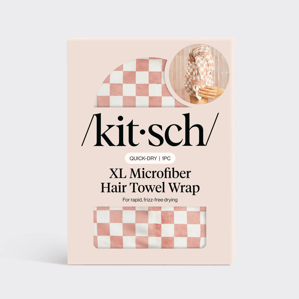 Kitsch Extra Large Quick-Dry Hair Towel Wrap - Terracotta Checker - Bare Face Beauty