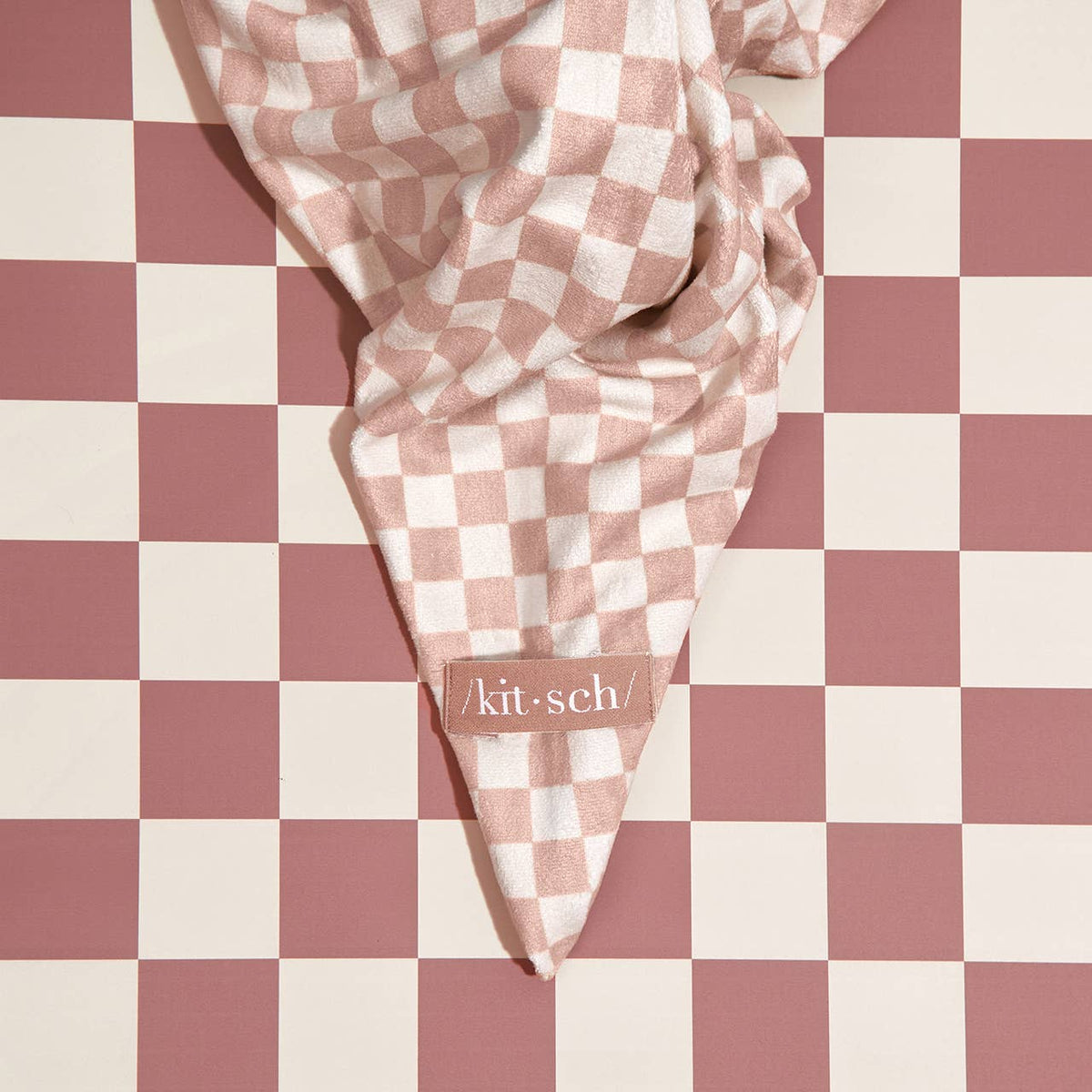 Kitsch Extra Large Quick-Dry Hair Towel Wrap - Terracotta Checker - Bare Face Beauty