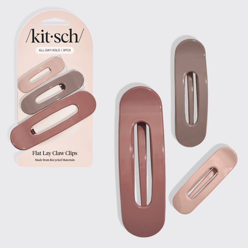 Kitsch Flat Lay Claw Clip 3pc Flat - Ultra Glossy Terracotta - Bare Face Beauty
