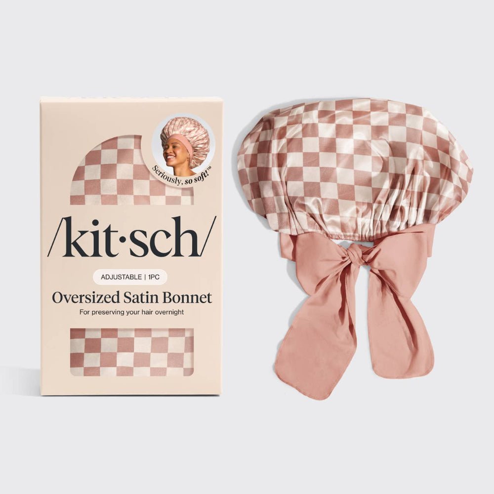 Kitsch Oversized Satin Bonnet - Terracotta Checker - Bare Face Beauty