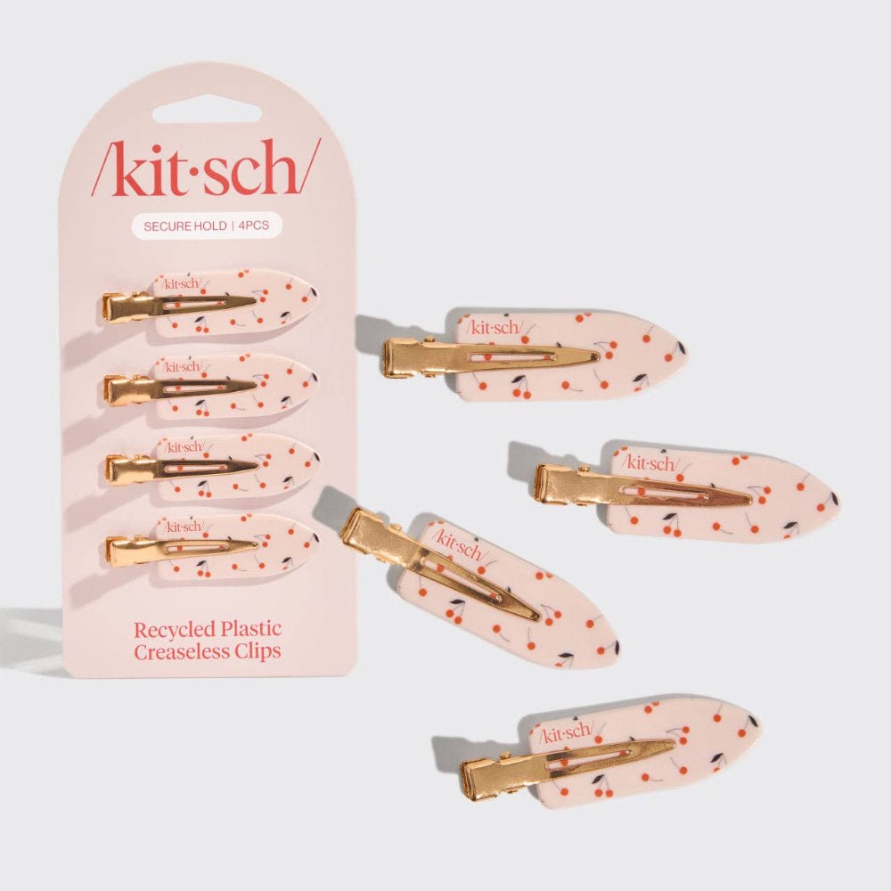 Kitsch Recycled Plastic Creaseless Clips 4pc Set- Cherry Print - Bare Face Beauty