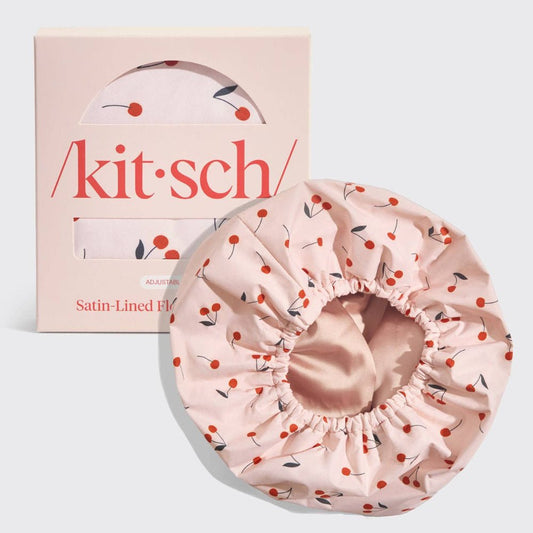 Kitsch Satin-Lined Flexi Shower Cap - Cherry Print - Bare Face Beauty