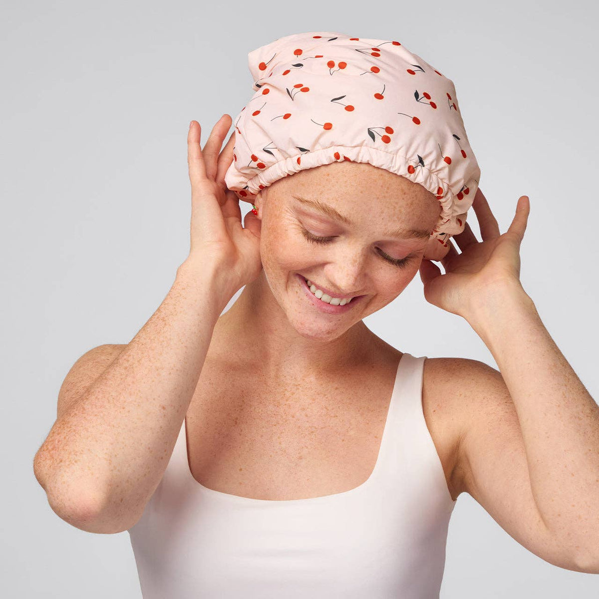 Kitsch Satin-Lined Flexi Shower Cap - Cherry Print - Bare Face Beauty