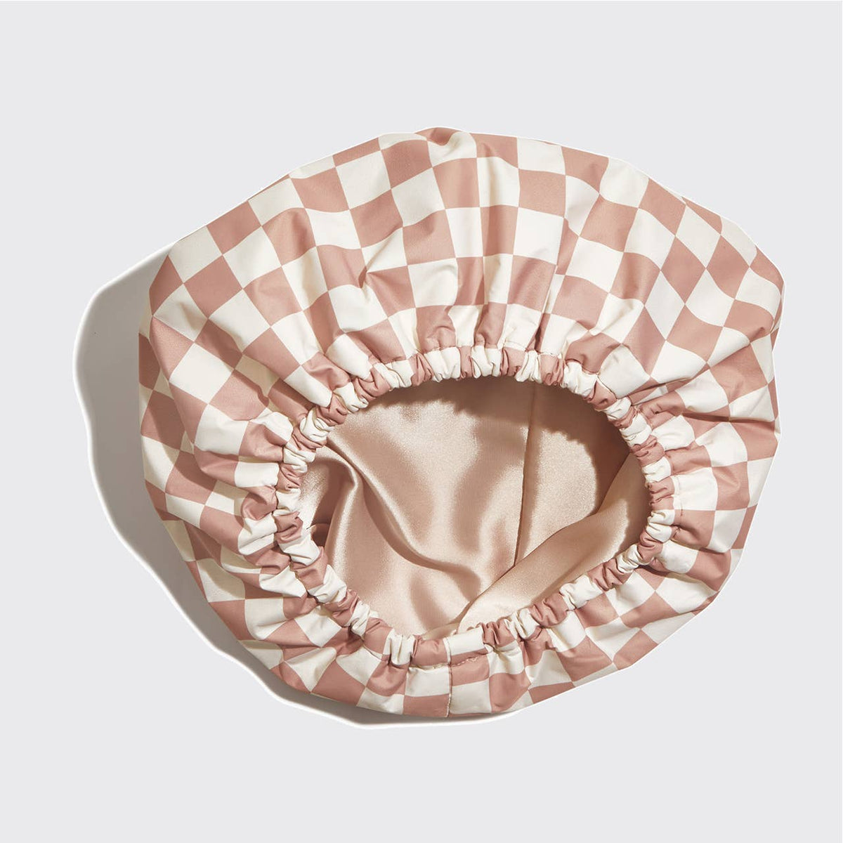 Kitsch Satin Lined Flexi Shower Cap - Terracotta Checker - Bare Face Beauty