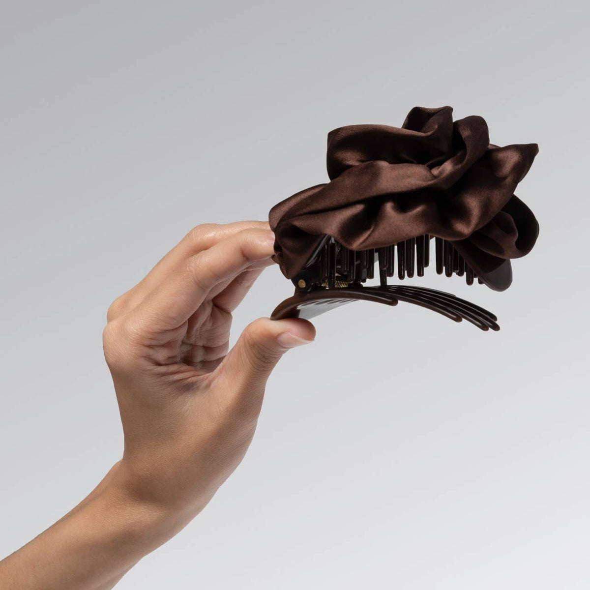 Kitsch Satin Rosette Medium Flat Cloud Clip - Chocolate - Bare Face Beauty