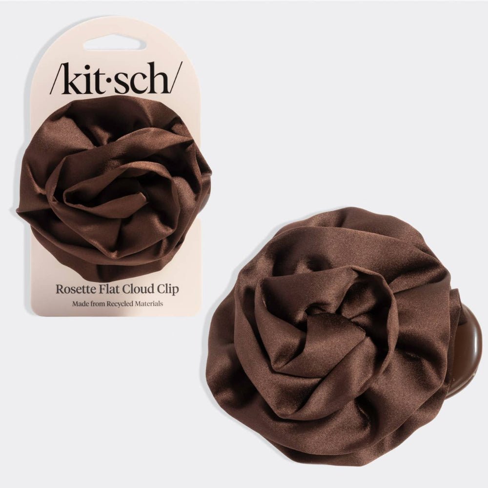 Kitsch Satin Rosette Medium Flat Cloud Clip - Chocolate - Bare Face Beauty