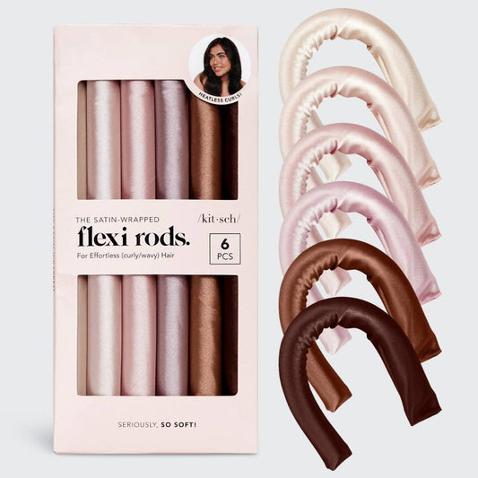 Kitsch Satin Wrapped Flexi Rods 6pc Set - Rosewood - Bare Face Beauty