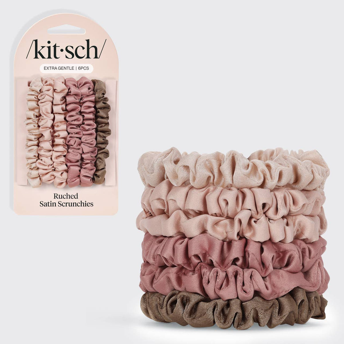 Kitsch Ultra Petite Satin Scrunchies 6pc - Terracotta - Bare Face Beauty