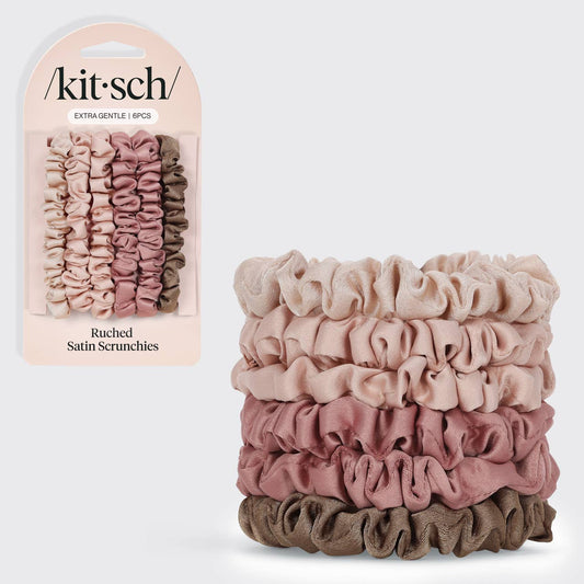 Kitsch Ultra Petite Satin Scrunchies 6pc - Terracotta - Bare Face Beauty
