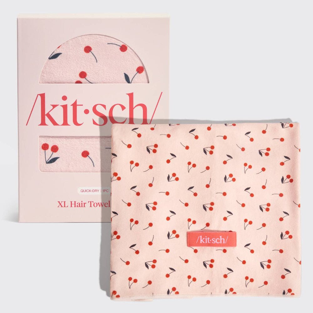 Kitsch XL Hair Towel Wrap - Cherry Print - Bare Face Beauty
